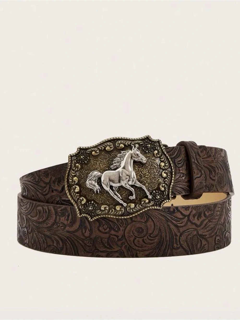 Unisex Western cowboy style belt with animal embossed buckle PU leather